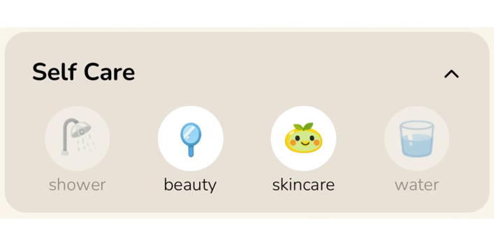 MyYuzu Self Care category block with icons for shower, beauty, skincare, and water